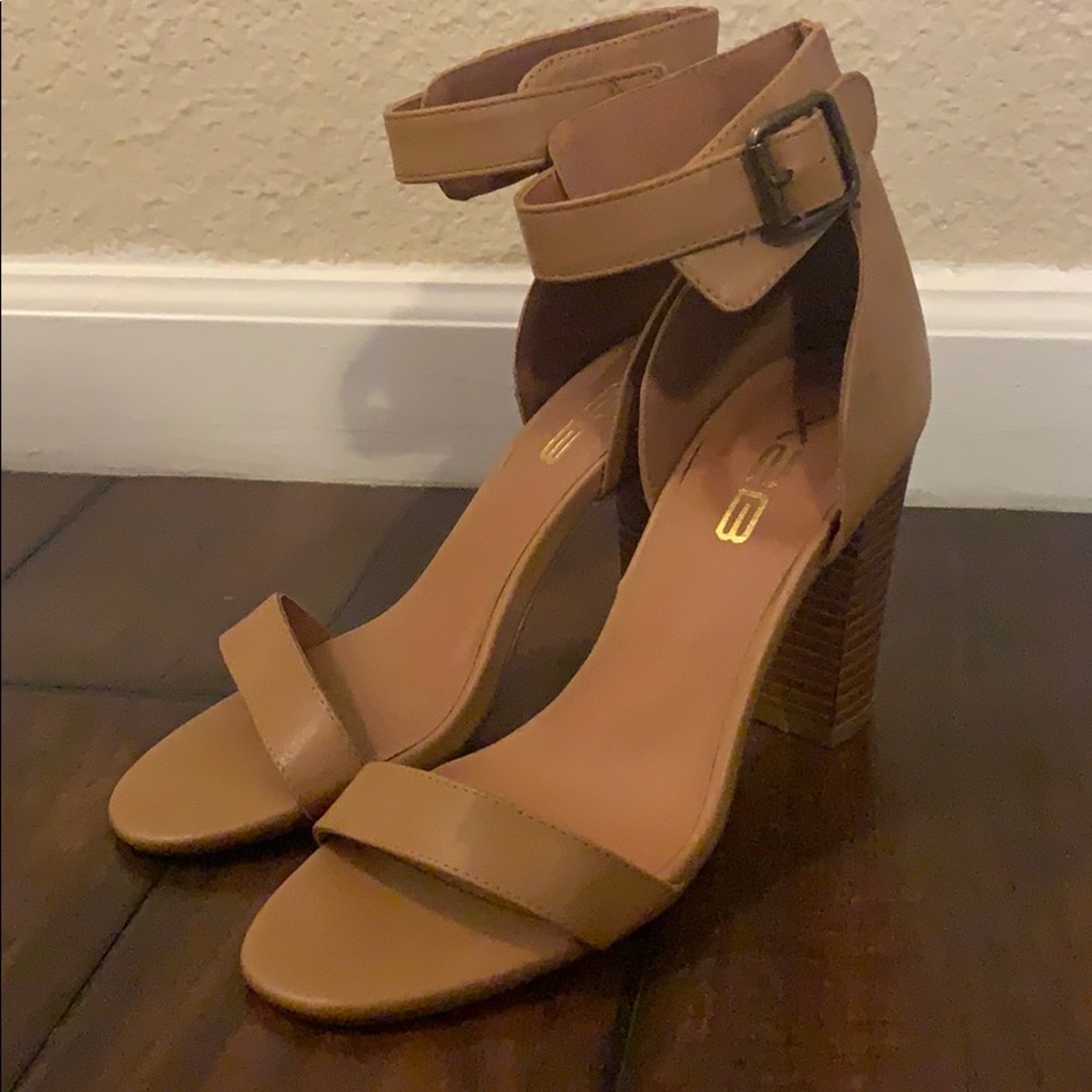 Wood Heel Ankle Strap Nude Heels
